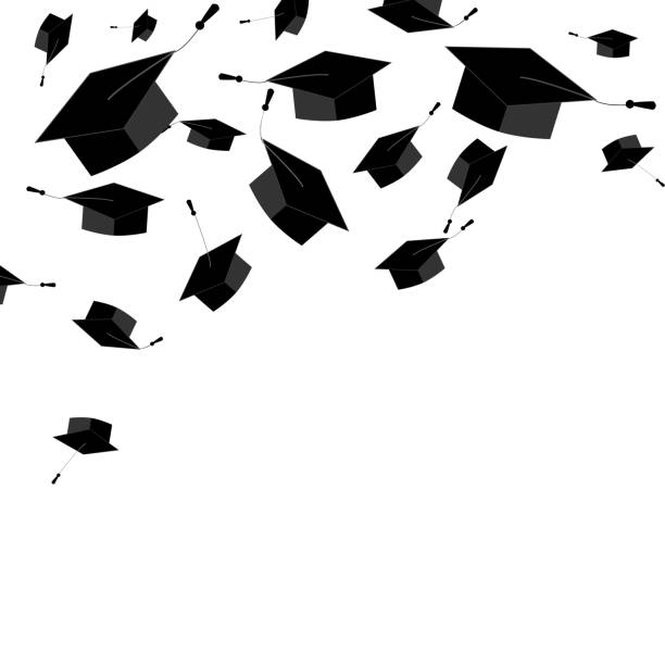 ilustrações de stock, clip art, desenhos animados e ícones de graduate caps on the white background. corner border. graduate ceremony card. vector illustration - lifestyles student university graduation