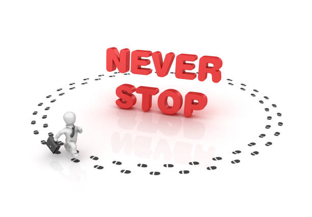 istock Business Person Running around NEVER STOP Phrase - 3D Rendering 1151239669