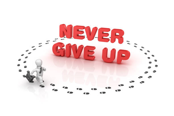 istock Business Person Running around NEVER GIVE UP Phrase - 3D Rendering 1151239683