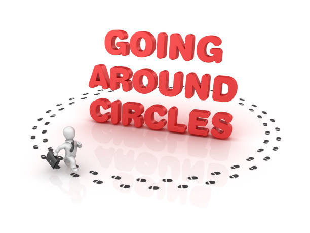 Business Person Running around GOING AROUND CIRCLES Phrase - 3D Rendering