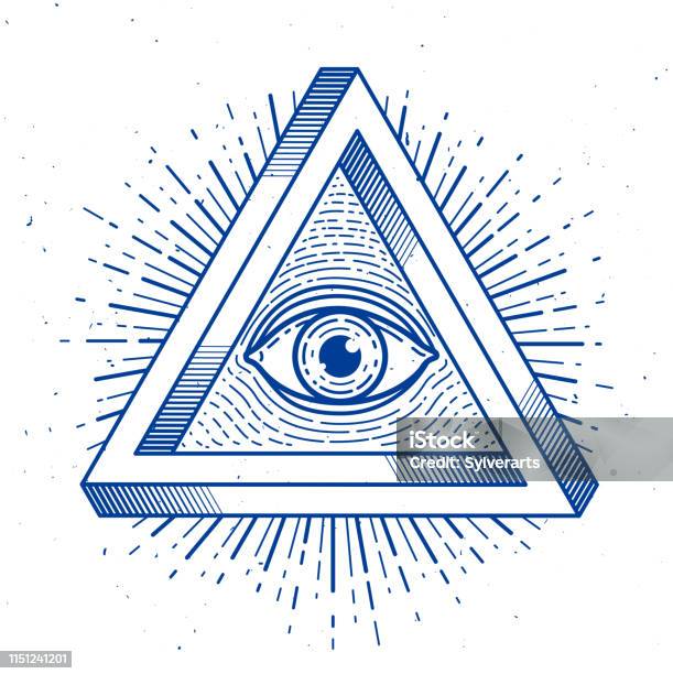 All Seeing Eye Of God In Sacred Geometry Triangle Masonry And Illuminati Symbol Vector Emblem Design Element Stock Illustration - Download Image Now