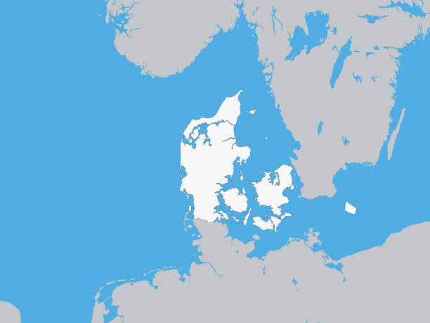White Map of Denmark with Surrounding Terrain Vector Illustration of the White Map of Denmark with Surrounding Terrain aalborg stock illustrations