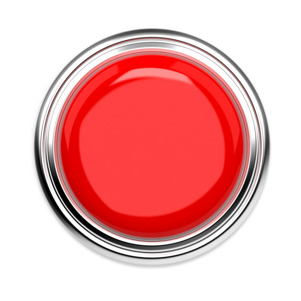 красная кнопка нажатия. тревожный знак, вид сверху. 3d визуализация иллюстрации изолирована - кнопка для нажатия иллюстрации стоковые фото и изображения