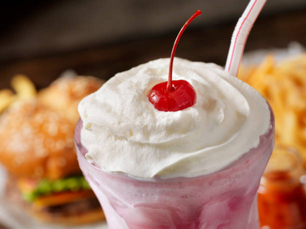 Strawberry Milkshake with a Burger and Fries