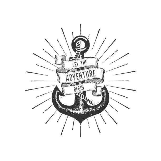 ilustrações de stock, clip art, desenhos animados e ícones de let the adventure begin with anchor vector illustration - nautical vessel pattern rope tattoo