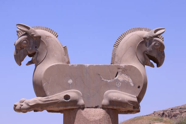 estátua do grifo em uma cidade antiga de persepolis (irã) - gateway of xerxes - fotografias e filmes do acervo