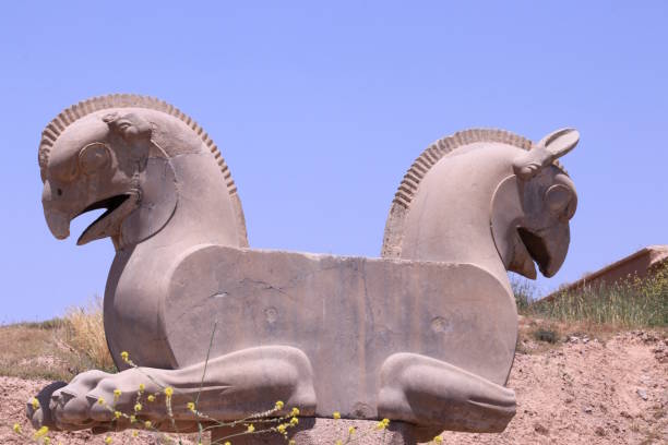 estátua do grifo em uma cidade antiga de persepolis (irã) - gateway of xerxes - fotografias e filmes do acervo