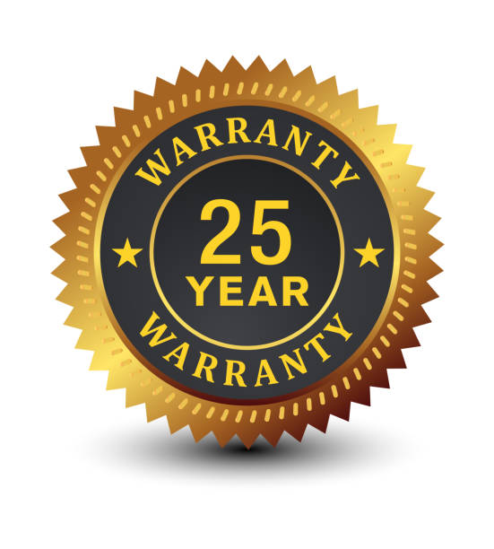 istock 25 Year warranty golden badge isolated on white background. 1151244665