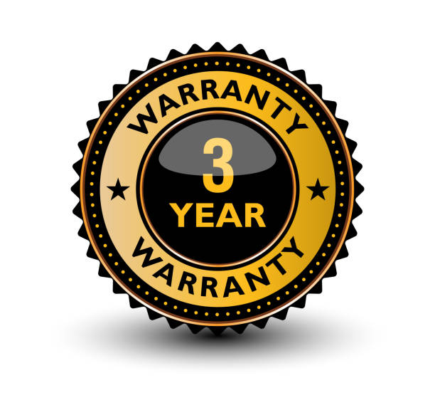 ilustrações de stock, clip art, desenhos animados e ícones de high quality 3 year warranty golden and blackish badge, label, sign isolated on white background. - number certificate number 3 year