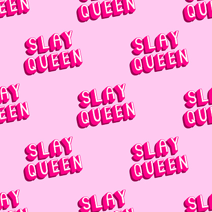 Slay Queen Text Seamless Pattern Feminist Girl Power Quote Wallpaper Vector  Illustration In Comic Cartoon Doodle Style Stock Illustration - Download  Image Now - iStock