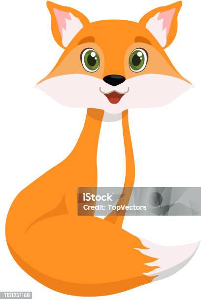 Cute Little Red Fox Lovely Animal Cartoon Character Vector Illustration Stock Illustration - Download Image Now