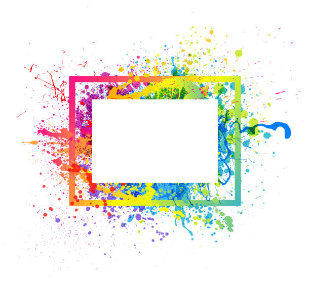 Rainbow paint splash frame Rainbow paint splash abstract vector frame background multi colored background illustrations stock illustrations