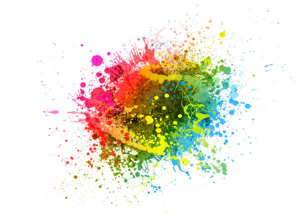illustrazioni stock, clip art, cartoni animati e icone di tendenza di spruzzo di vernice arcobaleno - watercolor painting drop paint splashing
