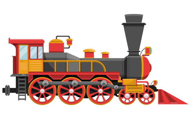 ilustraciones, imágenes clip art, dibujos animados e iconos de stock de ilustración de diseño vectorial de locomotora vintage aislada sobre fondo blanco - steam train