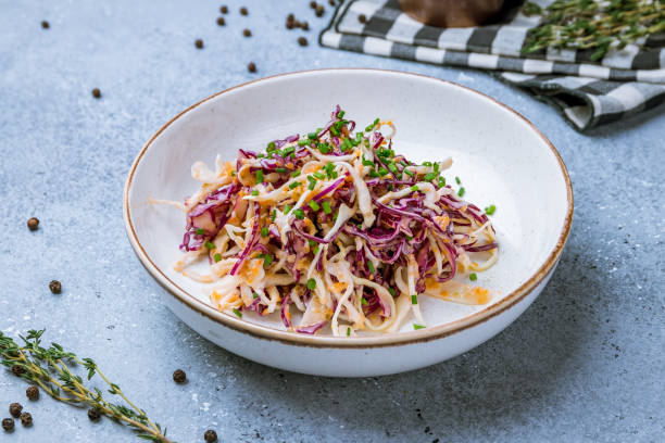coleslaw salad with cabbage and carrots stock photo