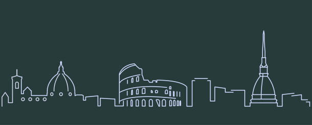 ilustrações de stock, clip art, desenhos animados e ícones de italy simple line skyline and landmark silhouettes - rome italy skyline silhouette