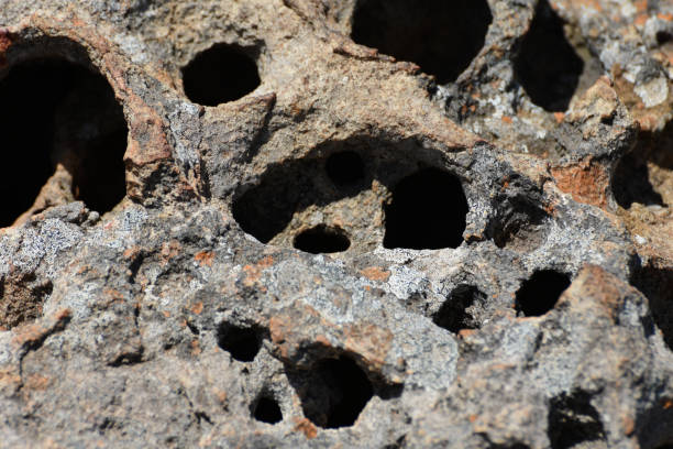 природные пористые лишайник покрытые рок с полостей - dullstroom стоковые фото и изображения