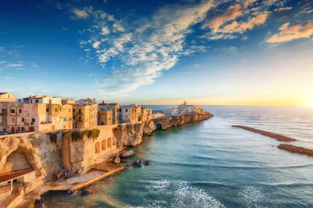 Vieste - beautiful coastal town on the rocks in Puglia. The church of San Francesco di Vieste. Gargano peninsula, Apulia, southern Italy, Europe.