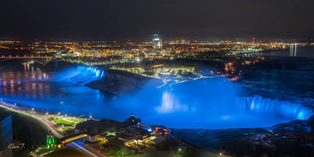 istock lights illuminates the water falls on Niagara Falls 1151284909