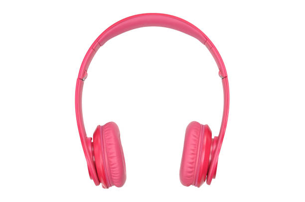 розовые наушники для прослушивания звука и музыки на белом фоне - pink and white radio стоковые фото и изображения