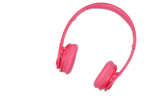 흰색 바탕에 소리와 음악을 듣기 위한 핑크 헤드폰 - pink and white radio 뉴스 사진 이미지