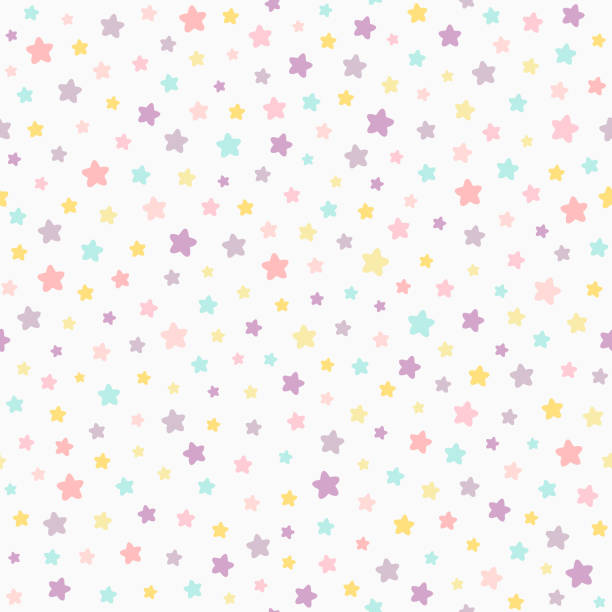 ilustraciones, imágenes clip art, dibujos animados e iconos de stock de patrón sin costuras color pastel estrellas. bebé colores rosa, violeta, amarillo, menta. fondo de luz neutra. - backgrounds spotted seamless fun