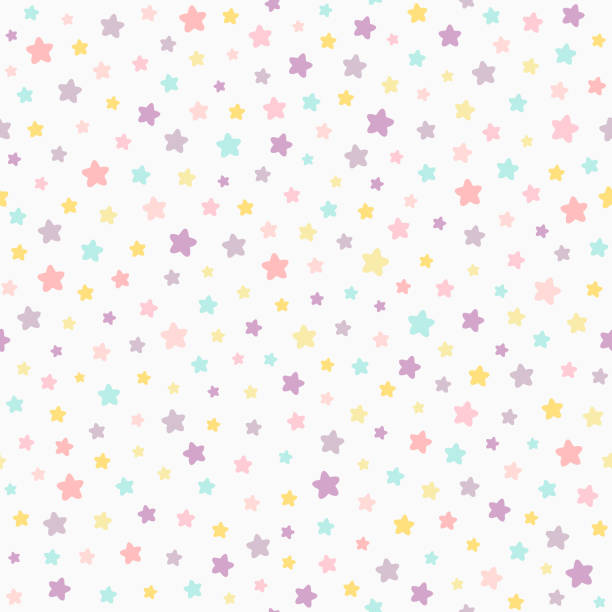별 파스텔 색상 완벽 한 패턴입니다. 아기 색상 분홍색, 보라색, 노란색, 민트. 중립 빛 배경입니다. - baby stock illustrations