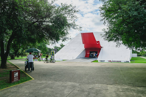 Sao Paulo SP, Brazil - March 02, 2019: Ibirapuera auditorium (auditorio ibirapuera) by Oscar Niemeyer. Place for cultural activities and musical performances.