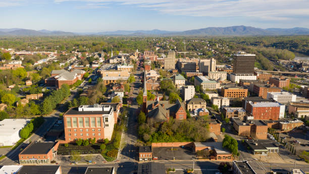 istock Aerial Perspective Over Downtown Lynchburg Virginia at Days End 1151304355