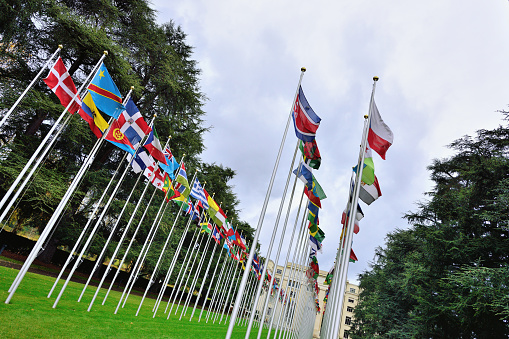 Multinational Flag, United Nations, Geneva, Switzerland.