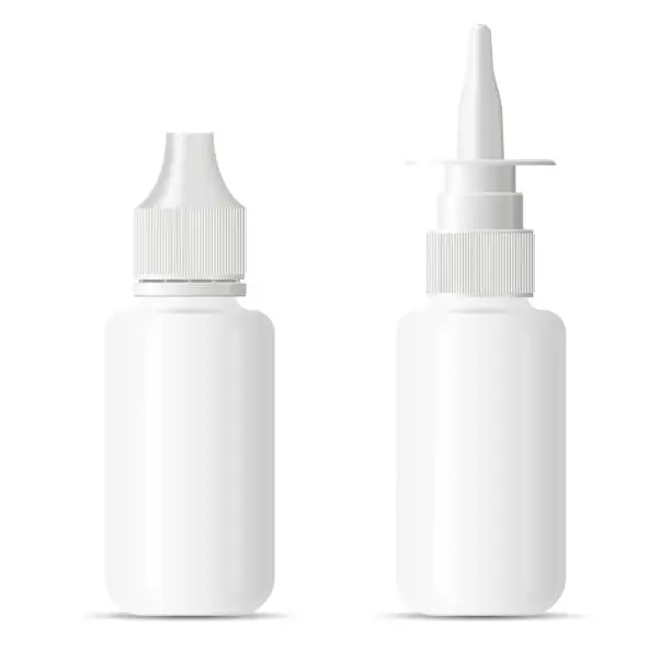 Vector illustration of Nasal decongestant spray and eye dropper medical bottle