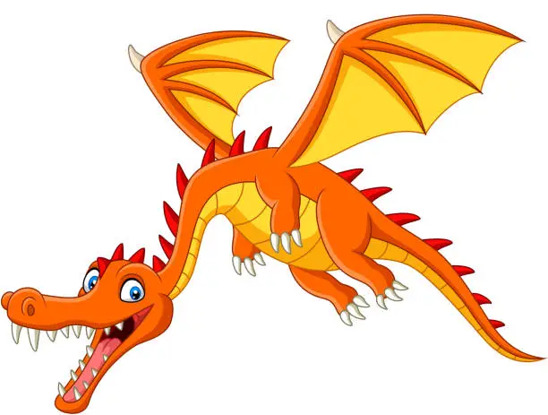 Vector illustration of Cartoon dragon flying on white background