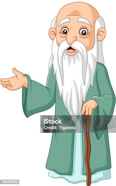 Cartoon Philosopher Thinker On White Background Stock Illustration - Download Image Now - Beard, Long, Bible