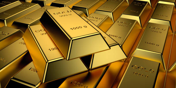 istock Gold bars with the web banner concept. 3D rendering. 1151313104