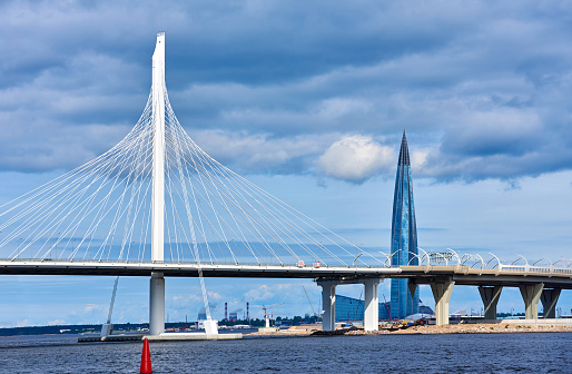 St. Petersburg cityscape and modern bridge, Russia.