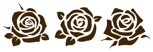 Set of decorative rose icons. Flower silhouette vector art illustration