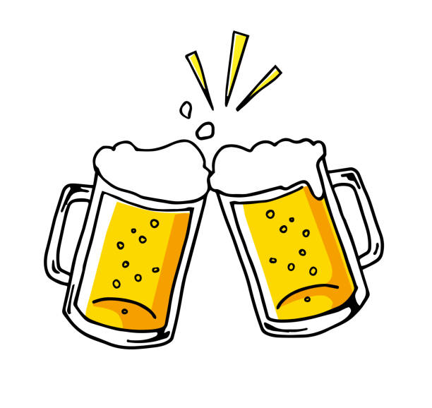 cheers with beer icon Hand-drawn cheers with beer icon Hand-drawn beer garden stock illustrations