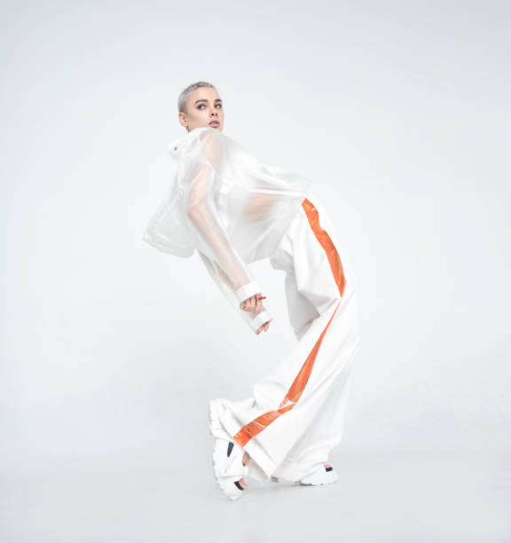 Futuristic lady bending back and looking away