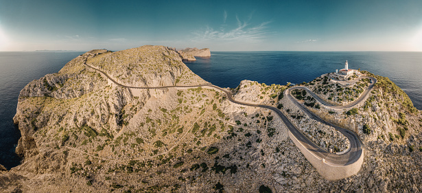Aerial view of a lighthouse in the north of Mallorca / Cap Formentor
