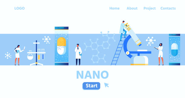 나노 실험실 및 연구 센터 랜딩 페이지 - medical research medicine laboratory computer graphic stock illustrations