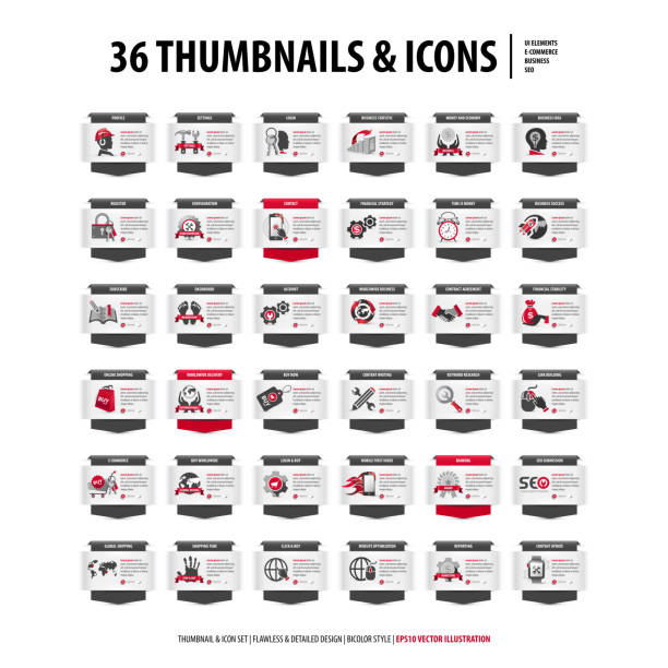 36 miniatur i ikon - thumbnails stock illustrations