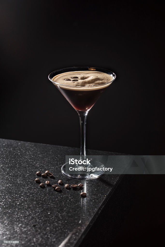 espresso martini espresso martini cocktail on black background Martini Stock Photo