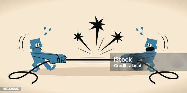 Tug Of War Two Businessmen Pulling Rope In Opposite Directions Stock Illustration - Download Image Now