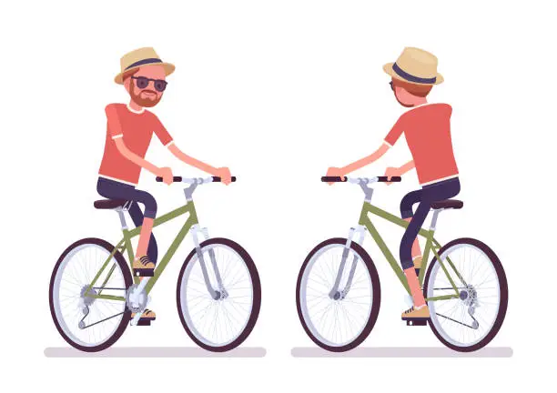 Vector illustration of Hiking man riding a bike