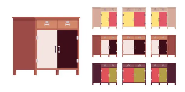 Vector illustration of Kitchen cabinet with drawers and doors