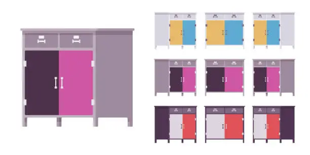 Vector illustration of Kitchen cabinet with drawers and doors