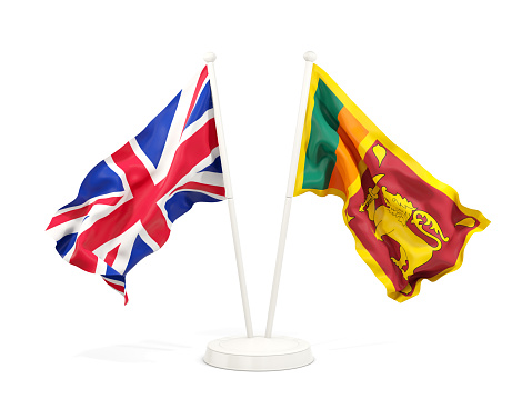 Two waving flags of United Kingdom and sri lanka isolated on white. 3D illustration