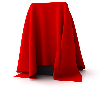 Black box covered with a red cloth. Digitally Generated Image isolated on white background