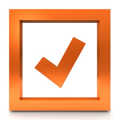 check mark tick symbol ok yes icon orange 3d rendering isolated