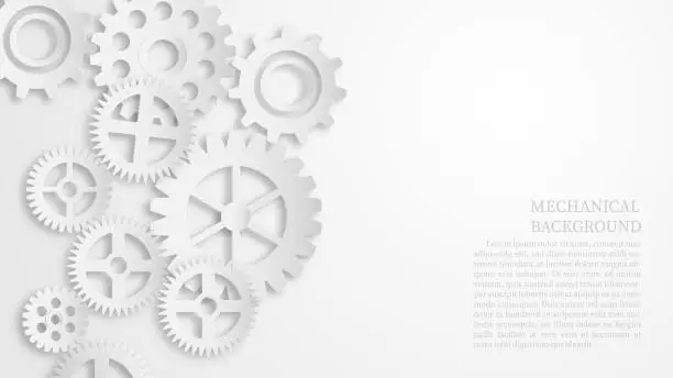 Vector illustration of Abstract white mechanical gear background concept. Paper cut style.